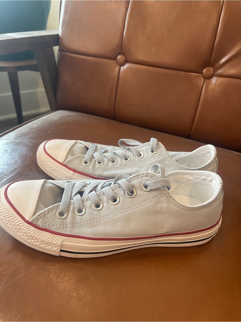 Converse Low-Top Canvas Sneakers in Light Gray with Red Trim